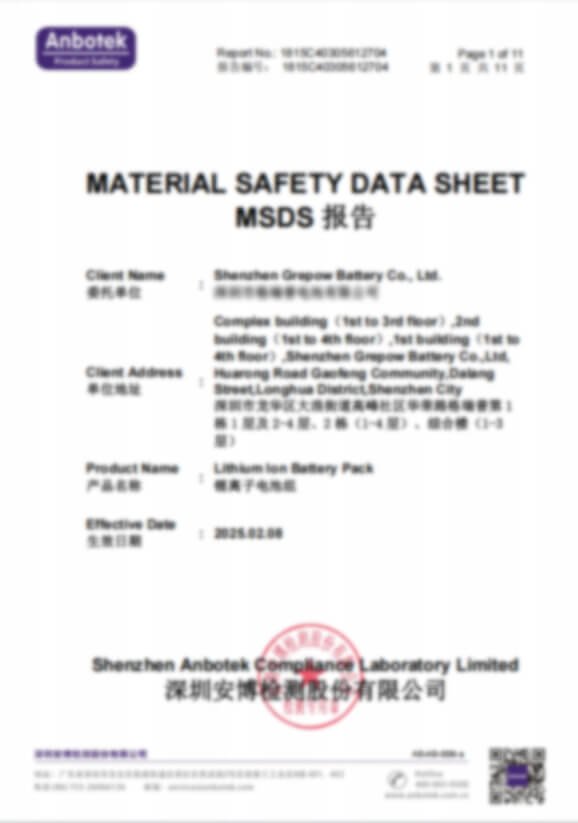 MSDS Certificate