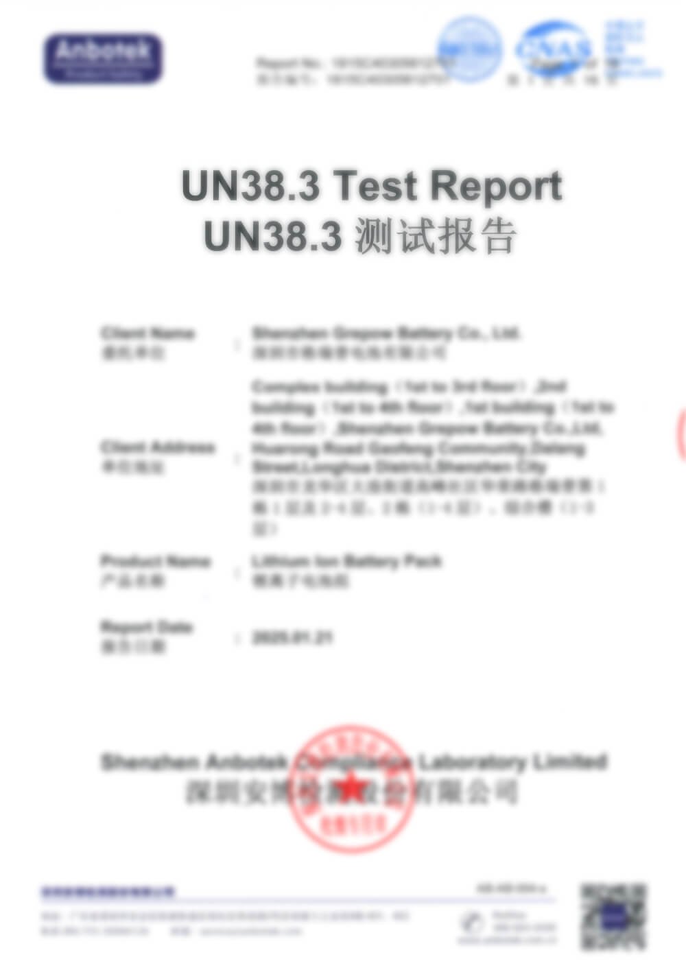 UN38.8 Certificate