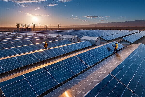 A row of solar batteries quietly storing energy in a garage setup.