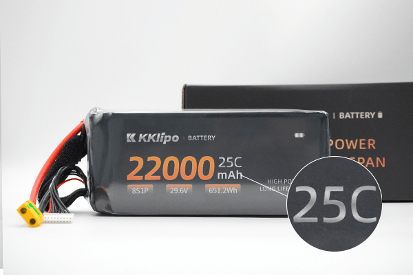 A LiPo battery with the 25C label clearly visible on its side