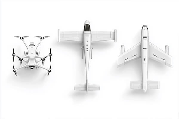 Comparison of UAV Types An infographic comparing multirotor, fixed-wing, and VTOL UAVs