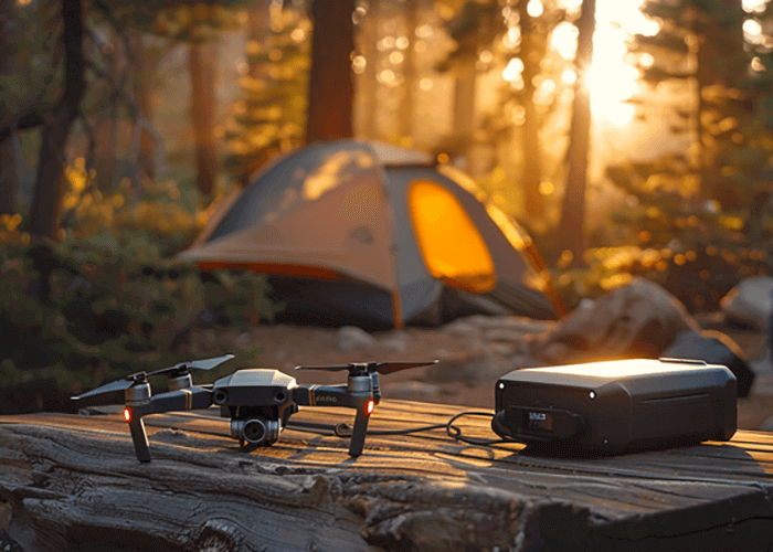 A drone battery connected to a charger with a timer in the background showing 75 minutes, illustrating the typical charging time for drone batteries.