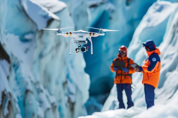A collage showing four different types of drones: a toy drone, a DJI Mavic, an industrial drone, and an FPV racer