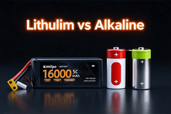 Lithium vs. Alkaline: A Visual Matchup A side-by-side comparison image showing a lithium AA battery next to an alkaline AA battery.