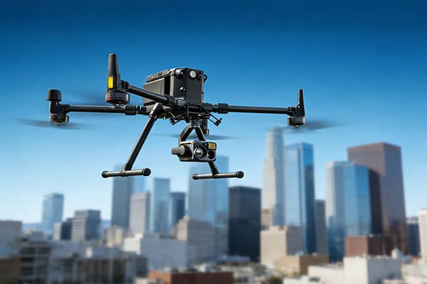 The Wide Range of Drone Flight Times A lineup of different types of drones, from a small consumer model to a large industrial fixed-wing drone