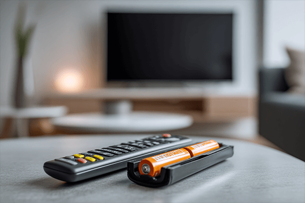 Perfect Uses for Alkaline Batteries An image showing common devices that use alkaline batteries: a TV remote control, a wall clock, and a simple children's toy.