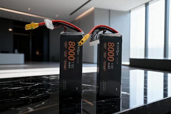 A swollen, damaged drone battery inside a fireproof LiPo bag for disposal