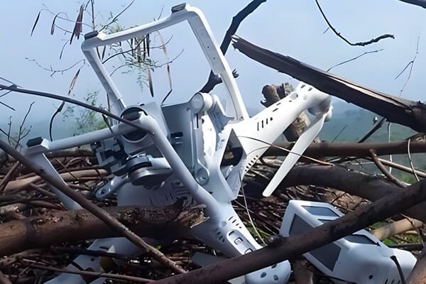 A drone battery with a warning sign over it