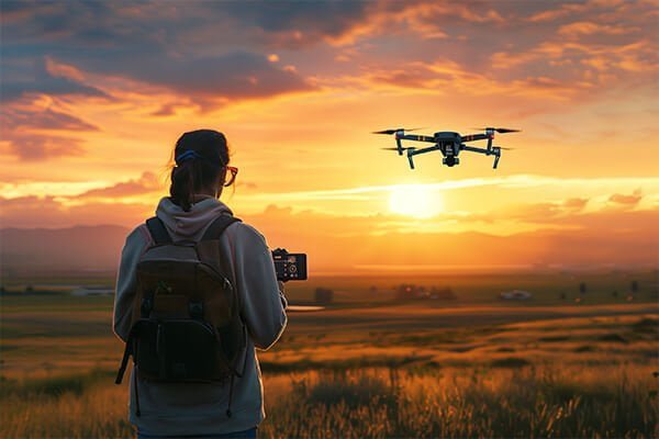 A side-by-side image of a military UAV and a commercial photography drone