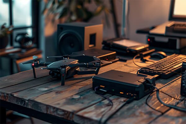 Resetting a Drone Battery by Charging A drone battery connected to its charger, appearing inactive