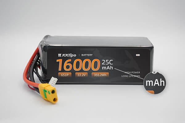 A close-up photo of a drone battery label with the Voltage and mAh ratings clearly circled