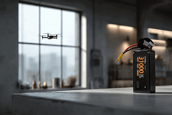 Efficiency of High-Voltage Drone Systems A side-by-side comparison showing a high-voltage system with thinner wires and cooler components next to a low-voltage system with thick, hot wires