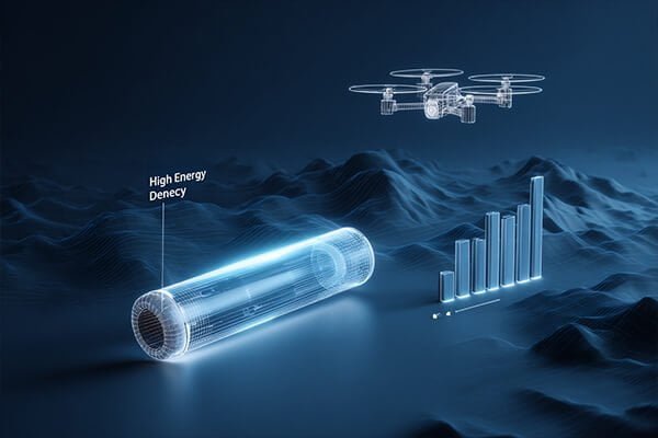 Lightweight FPV Drone with 18650 Battery Pack A small, sleek long-range FPV drone with a custom-built, slender 18650 battery pack.
