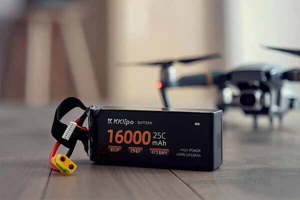 A drone battery with a prominent C rating on its label