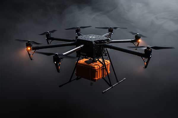 A graph showing a drone's power consumption (Watts) spiking during takeoff and then stabilizing during cruise, while the battery's remaining energy (Watt-hours) steadily decreases