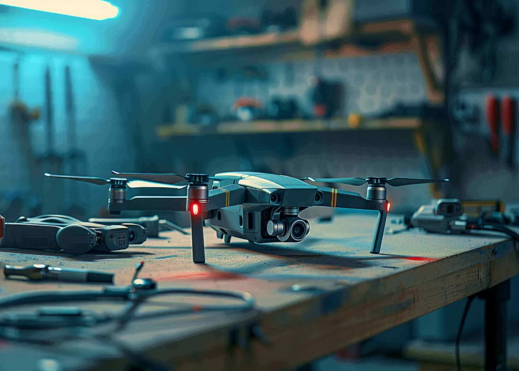 A high-power 100W PD fast charger connected to a multi-battery charging hub for professional drones.