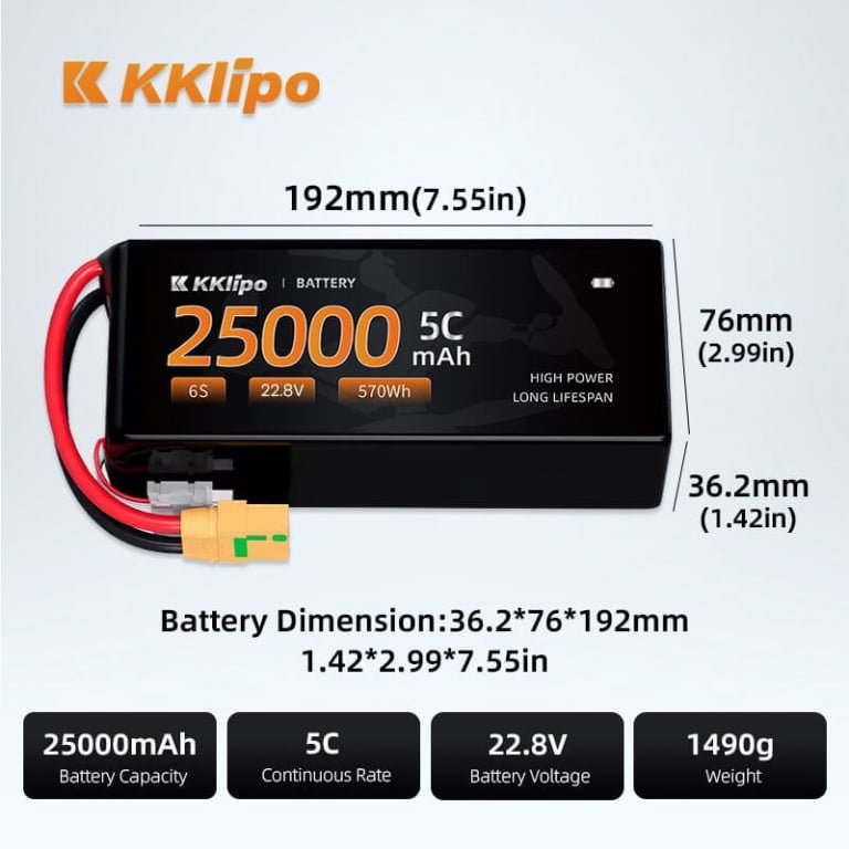 KKLIPO 480Wh/kg Semi-Solid State LiHv Battery 6S 25000mAh for Long Endurance VTOL Drones