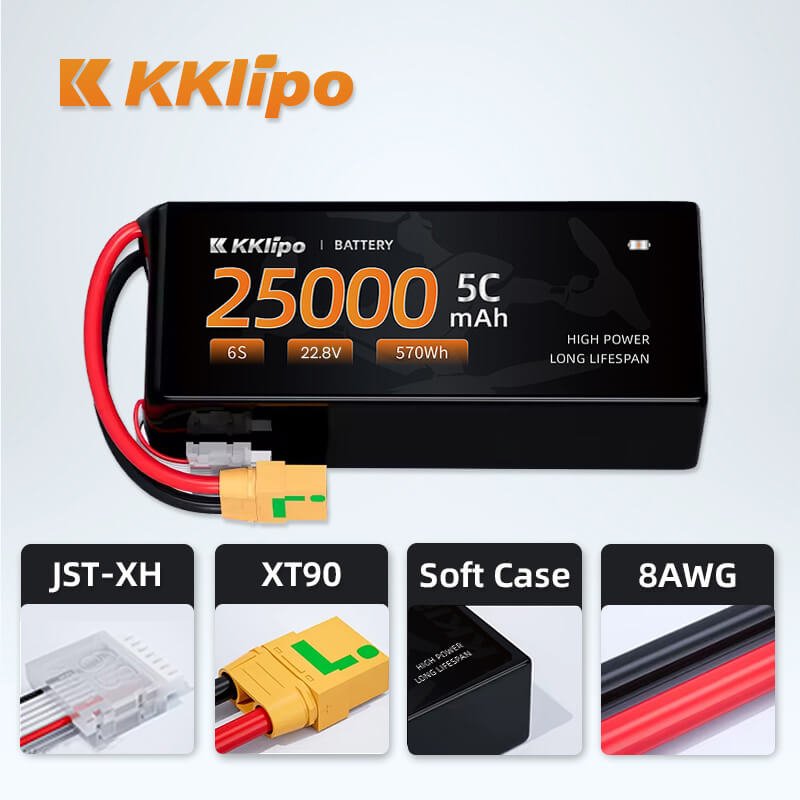 25000mAh 6S LiHv 22.8V UAV Battery with XT90S Anti-spark Plug and Solid Case Protection